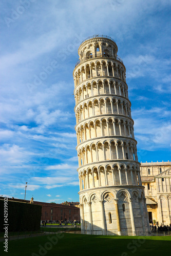 Leaning tower of pisa winter view with a sky and clouds  Tuscany  Italy