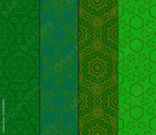 Set of Abstract Vector Seamless Pattern With Abstract Floral And Leave Style.Green color. For Modern Interiors Design, Wallpaper, Textile Industry.
