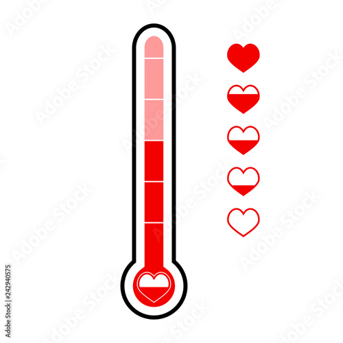 Love meter vector, level of thermometer isolated