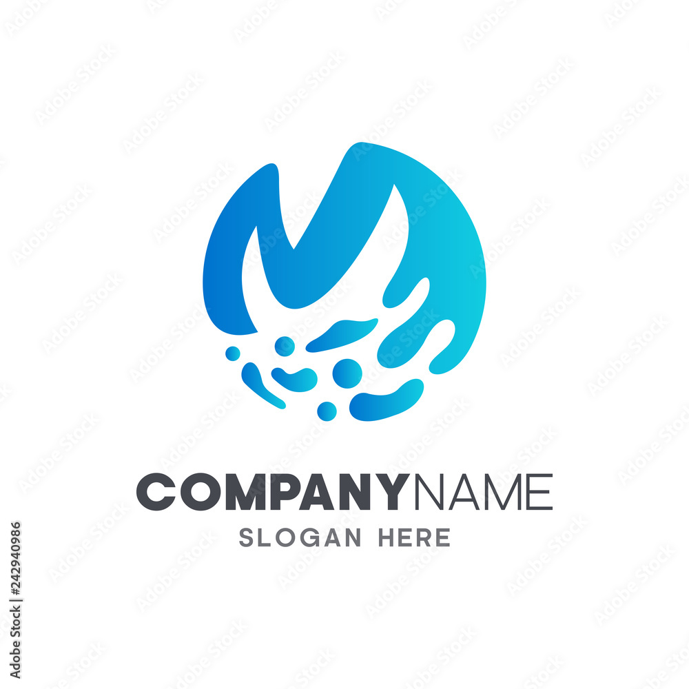 Obraz premium initial letter m with water splash, logo design template