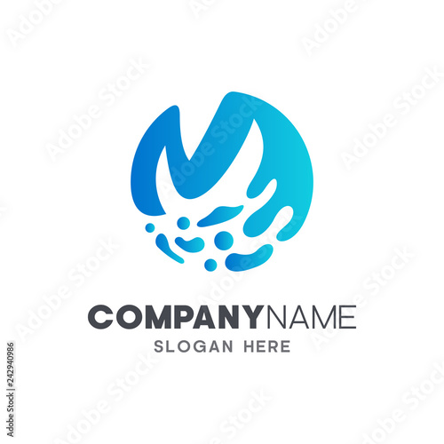 initial letter m with water splash, logo design template