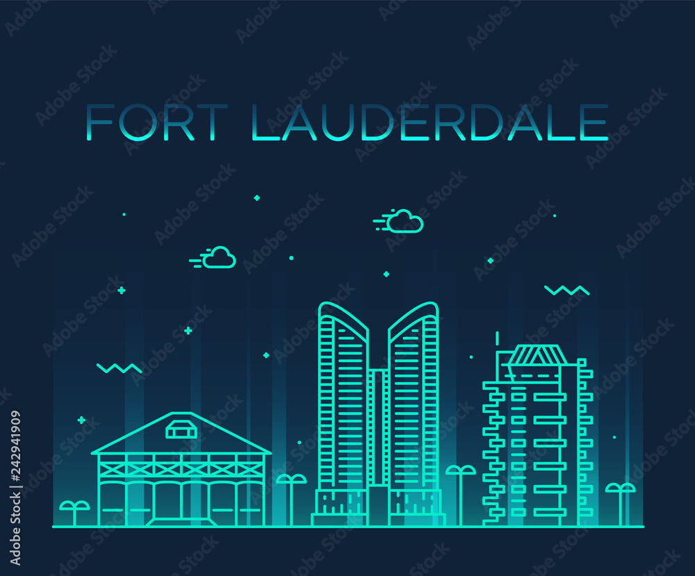 Fototapeta Fort Lauderdale skyline Florida USA vector linear