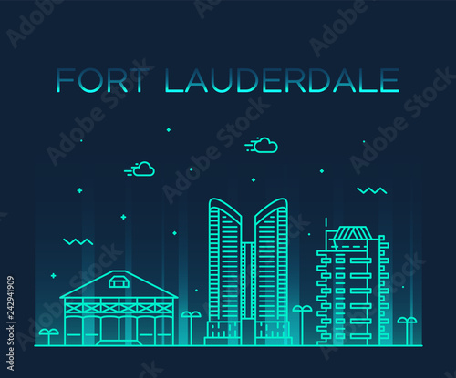 Fort Lauderdale skyline Florida USA vector linear