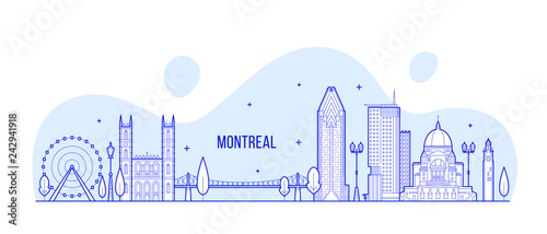 Montreal skyline Canada city buildings line vector