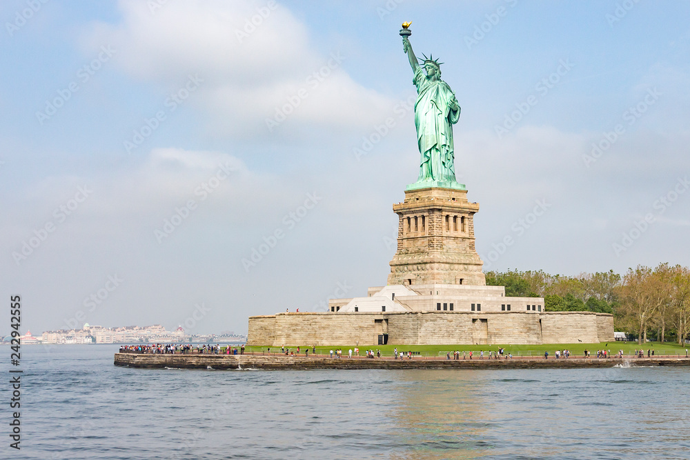 The imposing statue of liberty in New York, United States