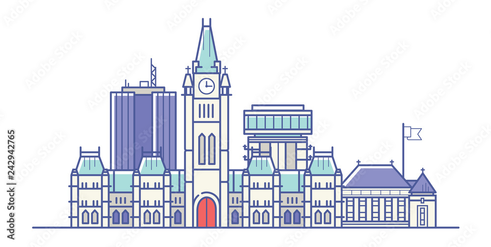 Obraz premium Line Art Vector Illustration of Old Big City. Flat design Style
