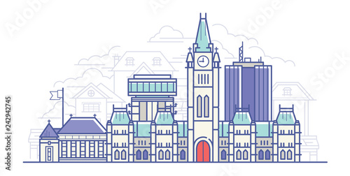 Line Art Vector Illustration of Old Big City. Flat design Style 2