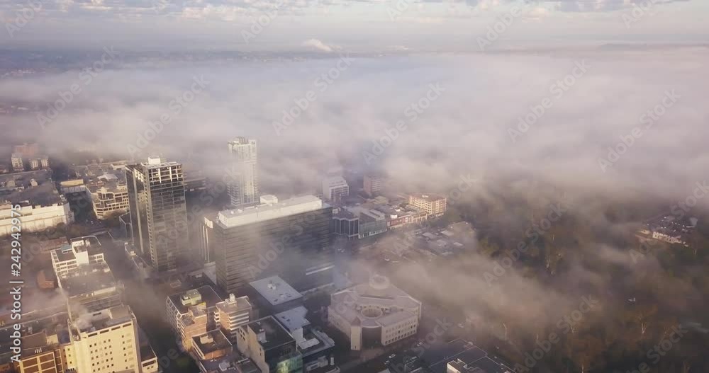 DRONE - Flying over the city - fog - morning 2 DRONE - Flying over the city - fog - morning 2