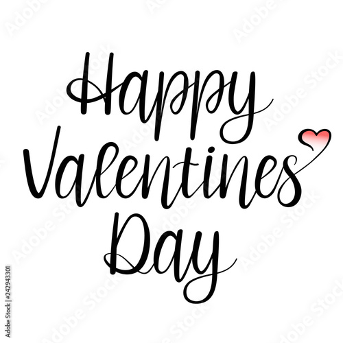 Happy Valentines Day lettering isolated on white background with pink gradient heart. Valentine's Day Card. Vector illustration.