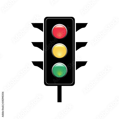 Stoplight sign. Icon traffic light on white background. Symbol regulate movement safety and warning. Electricity semaphore regulate transportation on crossroads urban road. Flat vector illustration