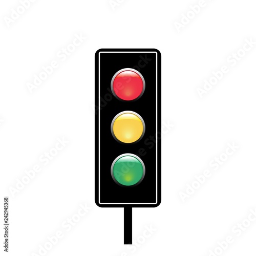 Stoplight sign. Icon traffic light on white background. Symbol regulate movement safety and warning. Electricity semaphore regulate transportation on crossroads urban road. Flat vector illustration