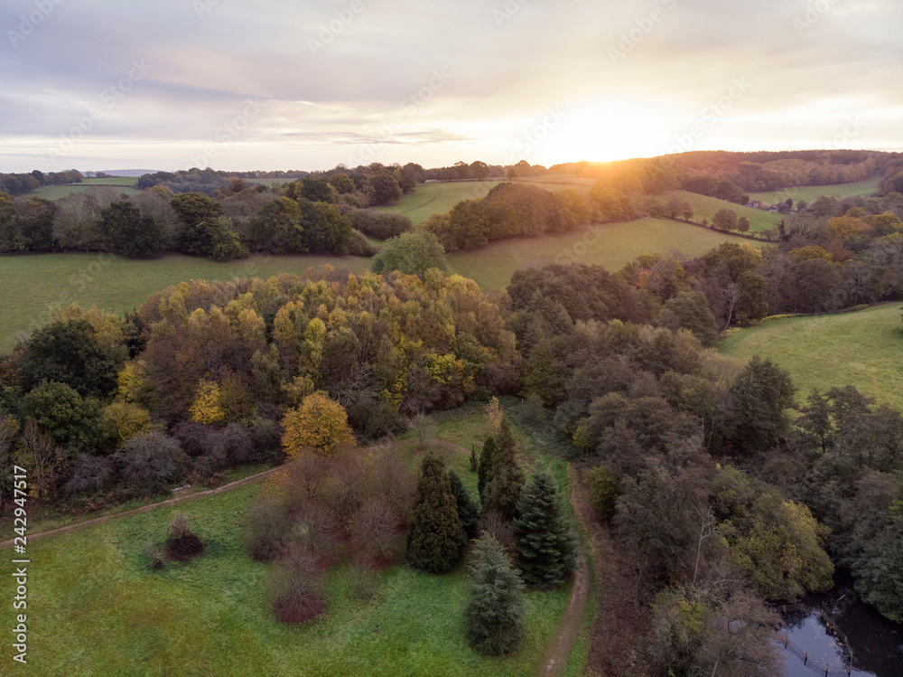 Stunning aerial drone landscape image of stunning colorful vibrant Autumn Fall English countryside landscape
