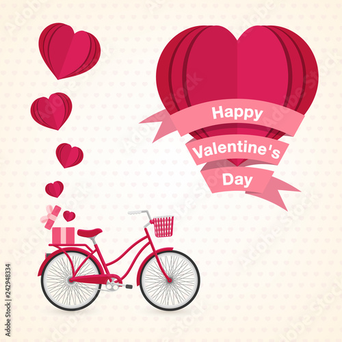 happy valentines day. love invitation beautiful heart and  bike
