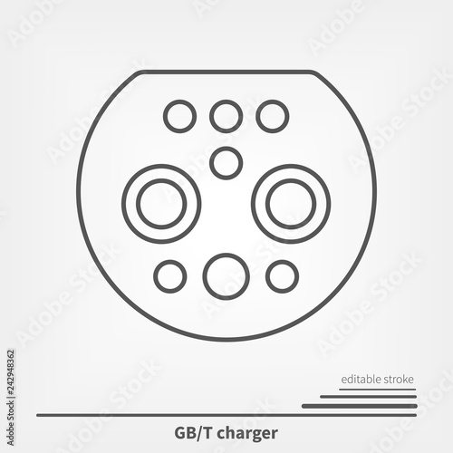 Electric Car charging plug GB T, China. Line icon witch editable stroke