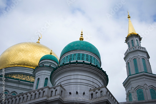 Russia, Moscow, June 1, 2018: The newly built Cathedral Mosque at Olimpiysky Avenue in Moscow, Russia. largest mosque in Moscow