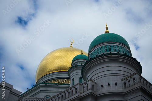 Russia, Moscow, June 1, 2018: The newly built Cathedral Mosque at Olimpiysky Avenue in Moscow, Russia. largest mosque in Moscow photo