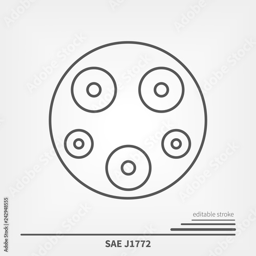 SAE J1772 USA and Japan charger standard. Line icon witch editable stroke