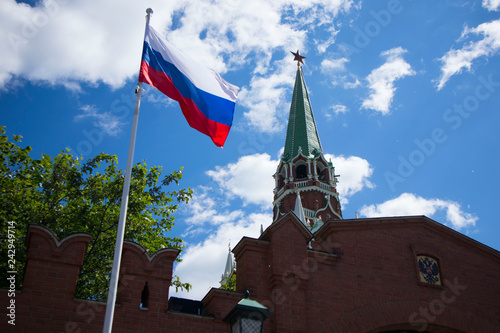 flag of Russia against the Kremlin photo