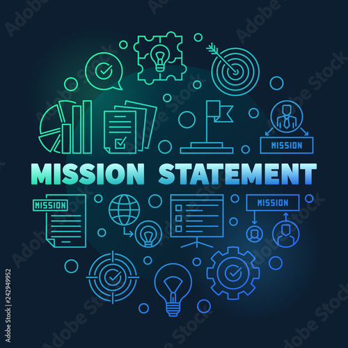 Vector Mission Statement round blue outline illustration on dark background