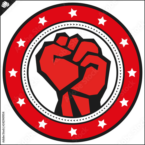 Karate power fist emblem. Martial art colored simbol design. Vector, EPS.