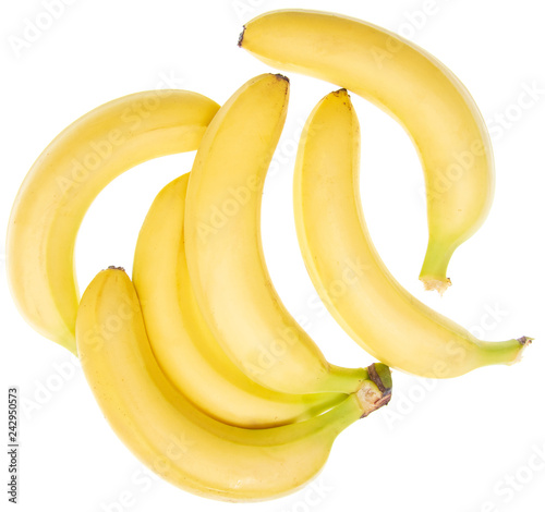 Ripe yellow bananas isolated on white background