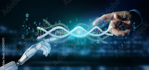 data coded Dna with binary file around 3d rendering © Production Perig