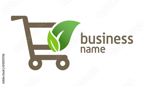 organic logo design, organic grocery store logo template, leaf and cart icon