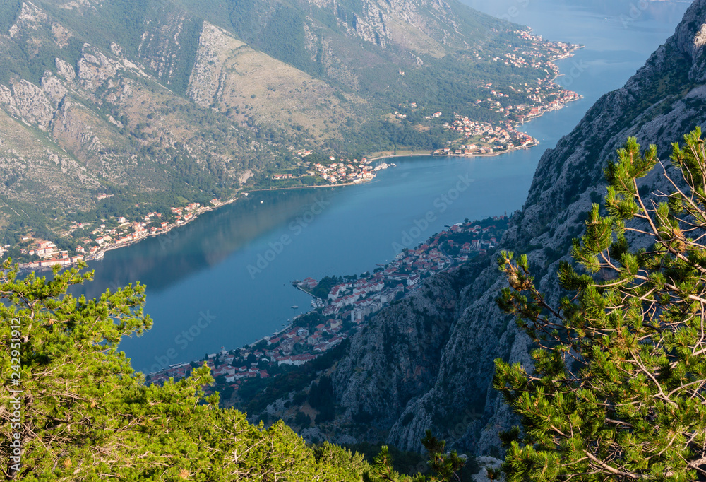 Bay of Kotor summer misty view from up  (Montenegro)