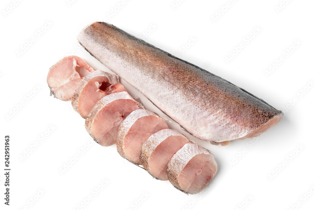 Frozen whiting fish isolated on white background. Frozen whiting fish isolated on white background.