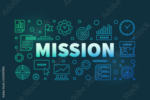 Mission vector colorful linear illustration or banner on dark background