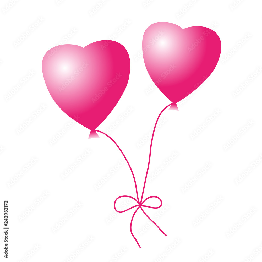 Two balloons in the shape of hearts.Color isolated vector on white background.