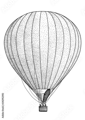 Air balloon illustration, drawing, engraving, ink, line art, vector