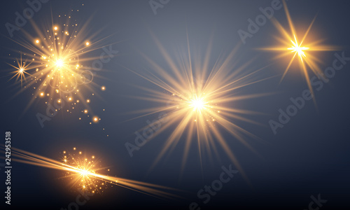 Vector illustration of abstract flare light rays. A set of stars  light and radiance  rays and brightness.