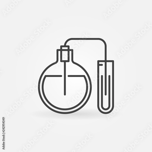 Flask with test tube icon - vector chemistry glassware concept sign or logo element in thin line style