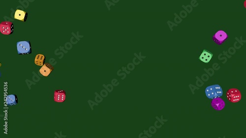 Rainbow Color Dice Collided, Animation on Green Background
