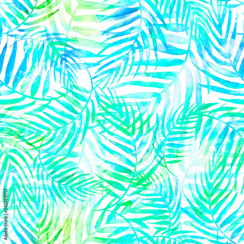 Wallpaper Mural Seamless watercolor background from green tropical leaves, palm leaf, floral pattern. Bright Rapport for Paper, Textile, Wallpaper, design. Tropical leaves watercolor. Exotic tropical palm tree Torontodigital.ca