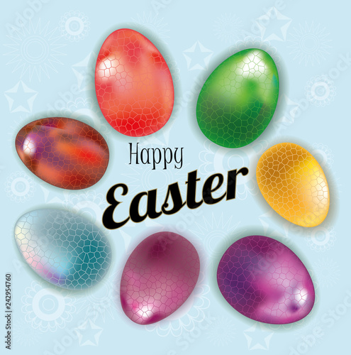 Happy Easter lettering background with realistic Golden glitter decorated eggs . Vector illustration postcard, advertising, promotion, poster, flyer, web banner, article