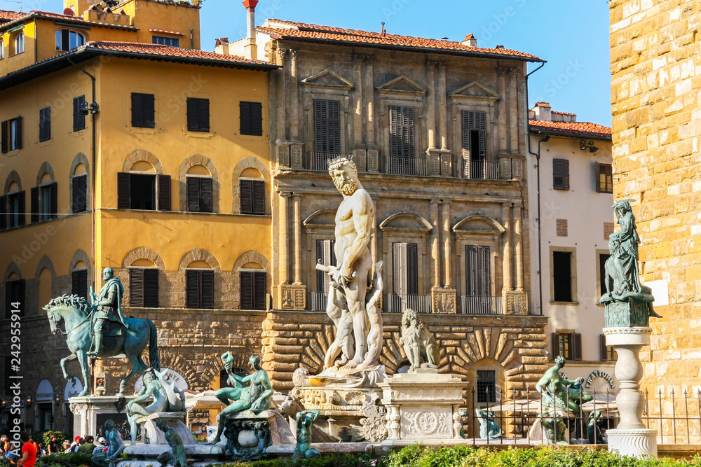 Fountain of Naptune on the Piazza della Signoria, Florence, Italy. It is the center of Florence city and the hightlight of tourist attraction.
