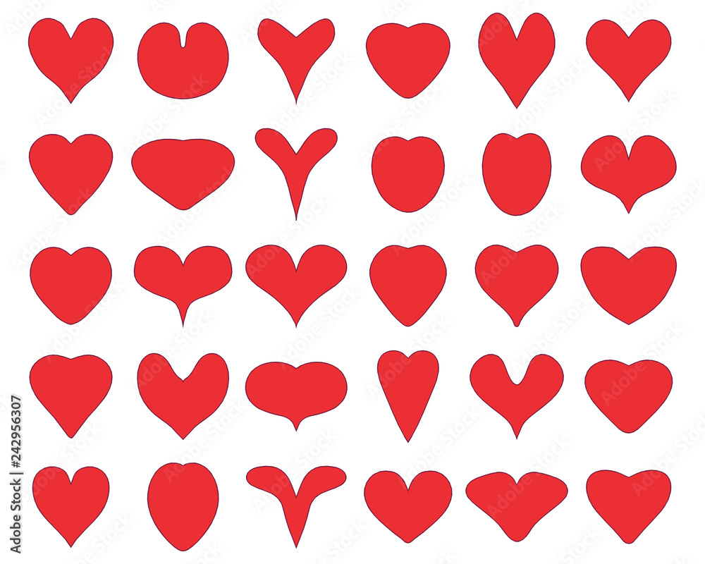 Set of heart icons on a white background, love symbol