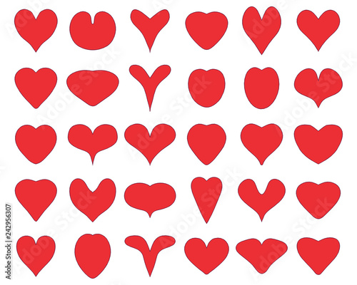 Set of heart icons on a white background, love symbol
