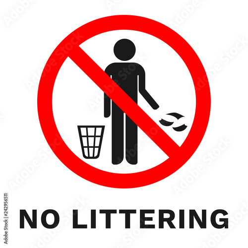 NO LITTERING sign. Sticker with inscription. Vector.