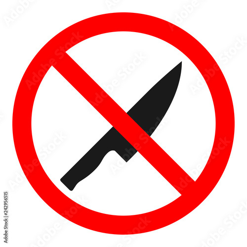 NO WEAPONS sign. Knife in red crossed out circle. Vector.