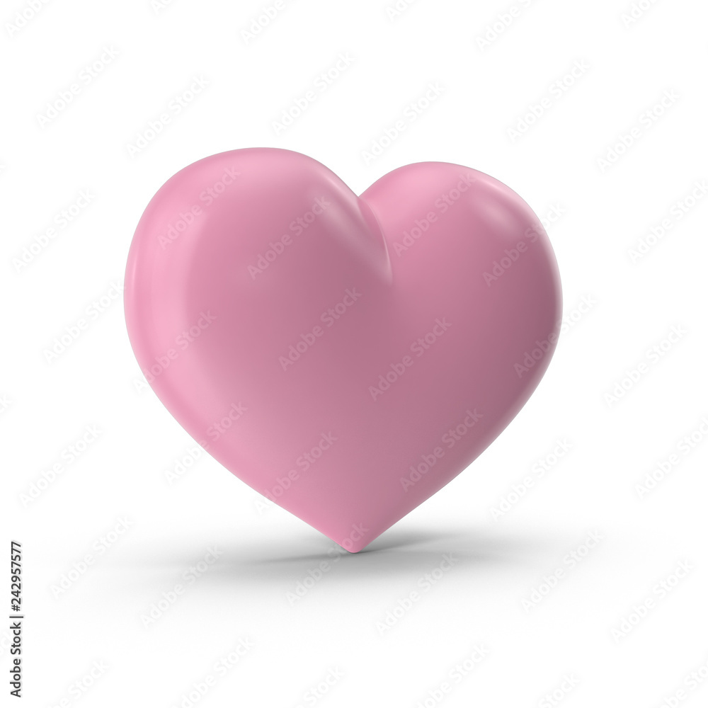 3D Pink Heart with shadow on white background 