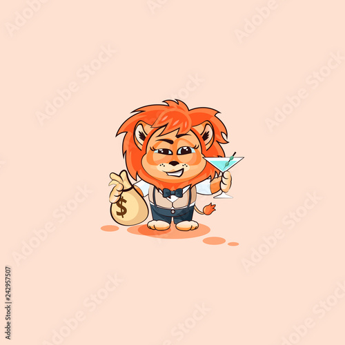 lion sticker emoticon with glass martini