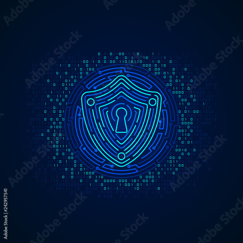 concept of cyber security, shape of shield combined with electronic pattern