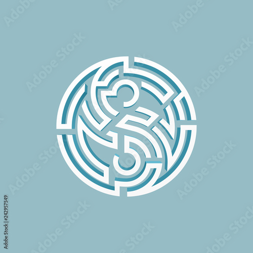 concept of path of balance, shape of yin yang symbol combined with maze