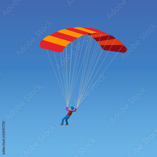 Skydiver flying with parachute. Skydiving, parachuting and extreme sport, active leisure concept.