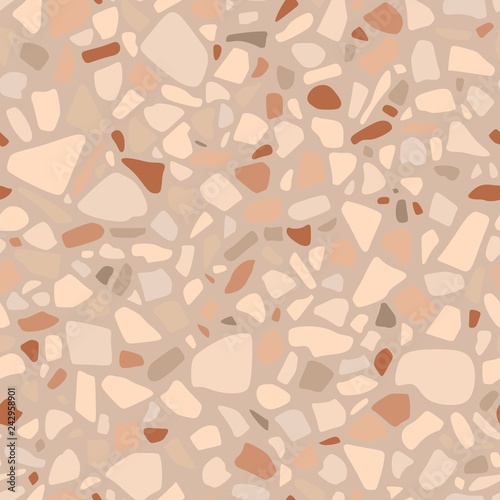 Seamless abstract pattern in terrazzo style in colors of natural stone. Vector background.