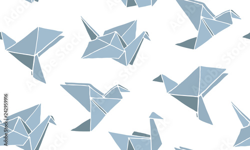 Seamless Pattern with Hand Drawn Origami birds. Cartoon Ornament. Cute doodle vector illustration.