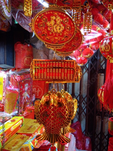 Chinese red decorations with gold characters